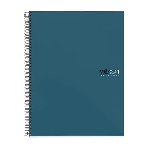 Miquelrius - Notizbuch A4 (210 x 297 mm), Notebook The Original Colours, 80 Blatt 90 g/m² und 1 Farbstreifen, Raster 5 mm, 4-Loch-Stanzung, Hardcover, Farbe Ozean von Miquelrius