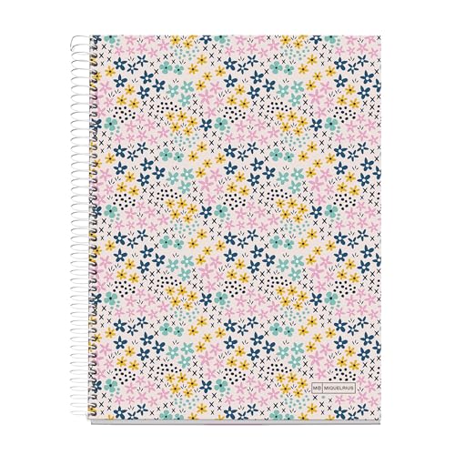 Miquelrius A4-Notizbuch, liniert, 7 mm, Hardcover, A4-Notizbuch mit 120 mikroperforierten Blättern, A4-Notizbuch mit 4 Farben zum Organisieren, extra blickdichtes Papier 70 g/m², 4 Löcher zum Abheften von Miquelrius