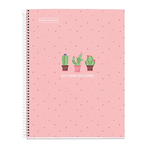 Novilla Miquelrius – A5-Notizbuch, 1 Farbstreifen, 80 karierte 5-mm-Blätter, 90-g-Papier, 2 Löcher, hartlaminierter Einband, Farbe Pink Cactus von Miquelrius
