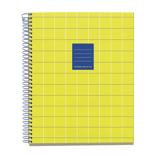 Miquelrius - A5-Notizbuch (148 x 210 mm), 100 linierte Seiten, 70 g/m², fester Kartoneinband, 4 Farbbänder, Spiralbindung, 2 Löcher, liniertes Notizbuch, schönes Schreibwaren, Yellow Bright von Miquelrius