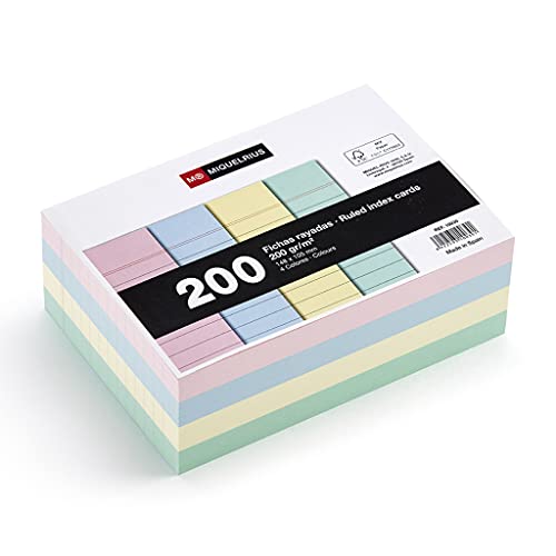 Miquelrius – Karteikarten, Lernkarten, 200 Notizkarten, horizontal liniert, A6-Format, 105 x 148 mm, 200 g/m² Offset-Kartenpapier, Pastellfarben Miquelrius – Karteikarten, Lernkarten, 200 Notizkarten, horizontal liniert, A6-Format, 105 x 148 mm, 200 g/m² Offset-Kartenpapier, Pastellfarben von Miquelrius