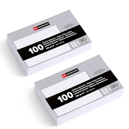 Miquelrius Karteikarten, 200 g/m², Lern- und Vorbereitungskarten, 200 Stück, glatte Karteikarten für Notizen, Größe 150 x 100 mm, Flashcards, Schul- und Bürobedarf von Miquelrius