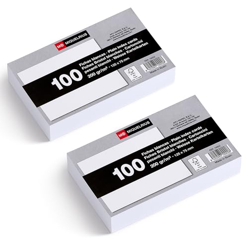 Miquelrius Karteikarten, 200 g/m², Lernkarten und Vorbereitungskarten, Packung mit 200 glatten Karteikarten für Notizen, Größe 125 x 75 mm, Flashcards, Schul- und Bürobedarf Miquelrius Karteikarten, 200 g/m², Lernkarten und Vorbereitungskarten, Packung mit 200 glatten Karteikarten für Notizen, Größe 125 x 75 mm, Flashcards, Schul- und Bürobedarf von Miquelrius
