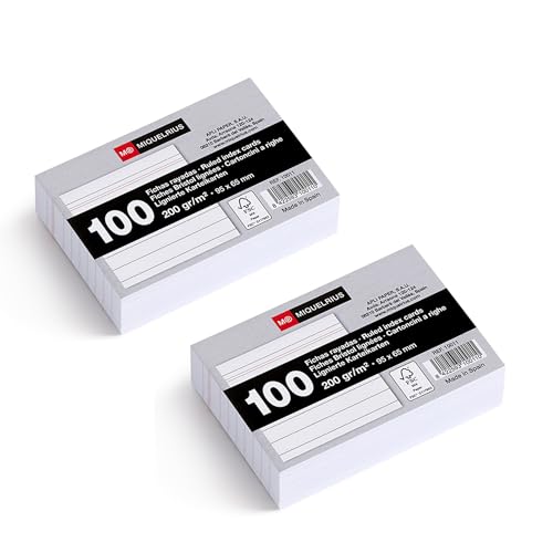 Miquelrius Karteikarten, 200 g/m², Lernkarten und Vorbereitungskarten, Packung mit 200 linierten Karteikarten für Notizen, Größe 95 x 65 mm, Flashcards, Schul- und Bürobedarf Miquelrius Karteikarten, 200 g/m², Lernkarten und Vorbereitungskarten, Packung mit 200 linierten Karteikarten für Notizen, Größe 95 x 65 mm, Flashcards, Schul- und Bürobedarf von Miquelrius