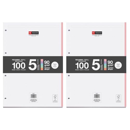 Miquelrius – Nachfüllblock, 200 lose gepunktete Blätter (Dots), Undurchsichtiges Papier 90 g/m², A4-Nachfüllblätter gelocht für Ringbücher oder Ordner, Schulmaterial, 5 Farben von Miquelrius