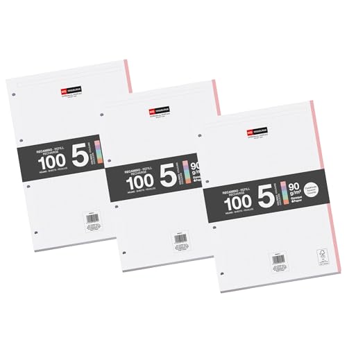 Miquelrius – Nachfüllblock, 300 karierte Blätter 5x5 mm, Undurchsichtiges Papier 90 g/m², A4-Nachfüllblätter gelocht für Ringbücher oder Ordner, Schulmaterial – ideal für den Schulanfang von Miquelrius