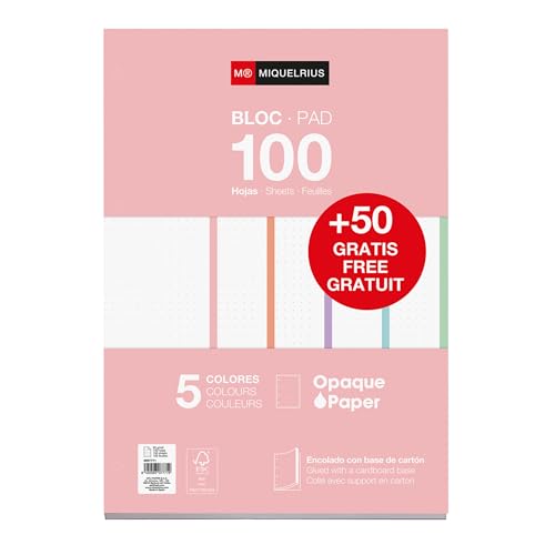 Miquelrius - Nachfüllblock A4 mit gepunkteten Dots-Blättern, 150 Blatt à 90 g/m² in 5 Pastellfarben, Mit Standardlochung für Ringordner, Schulmaterial Miquelrius - Nachfüllblock A4 mit gepunkteten Dots-Blättern, 150 Blatt à 90 g/m² in 5 Pastellfarben, Mit Standardlochung für Ringordner, Schulmaterial von Miquelrius
