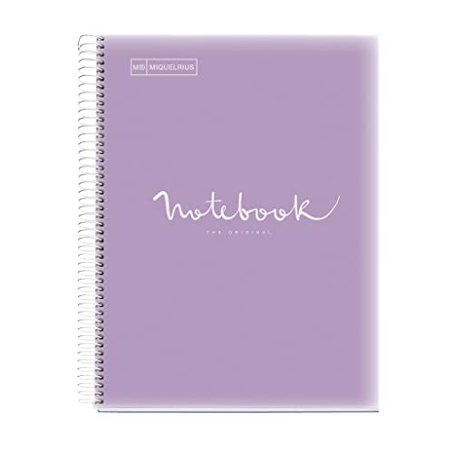 Miquelrius - A4 Notizbuch Emotions, Notebook, 80 Blatt 90 g/m², Séyès-liniert, 1 Farbstreifen, mikroperforierte Spirale, Polypropylen-Einband, 4 Löcher, Farbe Lavendel Miquelrius - A4 Notizbuch Emotions, Notebook, 80 Blatt 90 g/m², Séyès-liniert, 1 Farbstreifen, mikroperforierte Spirale, Polypropylen-Einband, 4 Löcher, Farbe Lavendel von Miquelrius