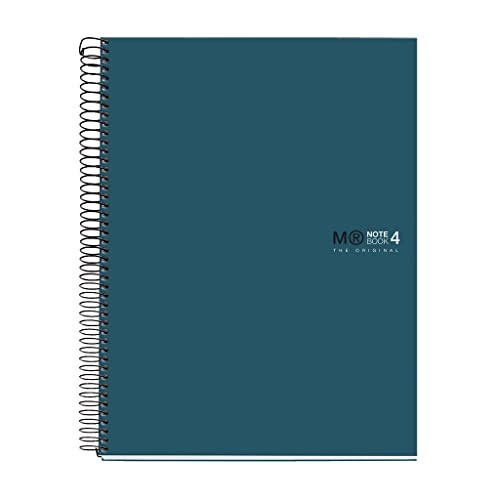 Miquelrius - Notizbuch A4 (210 x 297 mm), Notebook The Original Colours, 120 Blatt 90 g/m² und 4 Farbstreifen, Raster 5 mm, 4-Loch-Stanzung, Hardcover, Farbe Ozean von Miquelrius