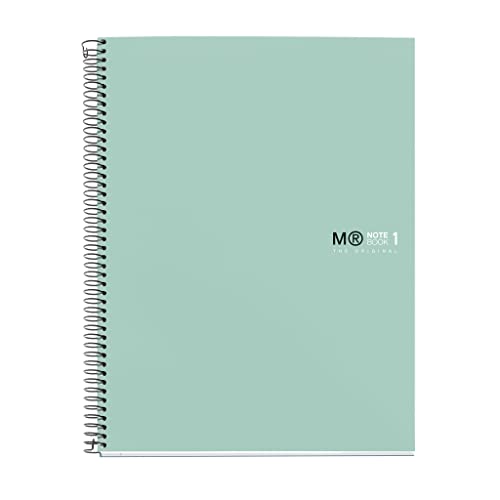 Miquelrius - Notizbuch A4 (210 x 297 mm), Notebook The Original Colours, 80 Blatt 90 g/m² und 1 Farbstreifen, Raster 5 mm, 4-Loch-Stanzung, Hardcover, Farbe Aqua von Miquelrius