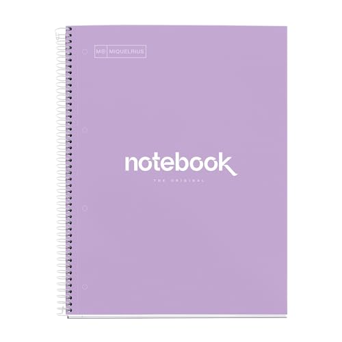 Miquelrius - Notizbuch A4 Notebook, 1 farbiger Streifen, 80 Blatt mit raster 5 x 5 mm, Papier 90 g/m² mikroperforiert mit 4 Bohrungen für 4 Ringe, Einband aus Karton, Farbe Lavendel Miquelrius - Notizbuch A4 Notebook, 1 farbiger Streifen, 80 Blatt mit raster 5 x 5 mm, Papier 90 g/m² mikroperforiert mit 4 Bohrungen für 4 Ringe, Einband aus Karton, Farbe Lavendel von Miquelrius