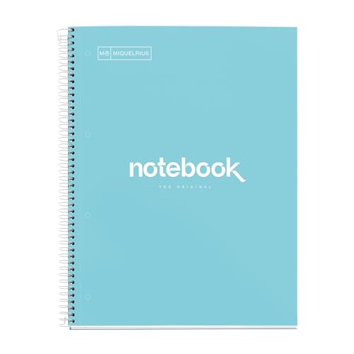 Miquelrius - Notizbuch A4 Notebook Emotions, 120 Blatt 90 g/m², Raster 5 x 5 mm, 5 Farbige Streifen, Mikroperforierte Spirale, Extra fester Einband, 4 Löcher, Farbe Himmelblau Miquelrius - Notizbuch A4 Notebook Emotions, 120 Blatt 90 g/m², Raster 5 x 5 mm, 5 Farbige Streifen, Mikroperforierte Spirale, Extra fester Einband, 4 Löcher, Farbe Himmelblau von Miquelrius