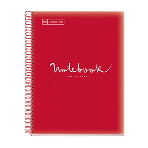 Miquelrius - Notizbuch A4 Notizblock Emotionen, 160 Seiten 90 g/m², Raster 5 x 5 mm, 8 farbige Streifen, Mikroperforierte Spirale, Polypropyleneinband, 4-Loch-Lochung, Raster Notizbuch, Rot Miquelrius - Notizbuch A4 Notizblock Emotionen, 160 Seiten 90 g/m², Raster 5 x 5 mm, 8 farbige Streifen, Mikroperforierte Spirale, Polypropyleneinband, 4-Loch-Lochung, Raster Notizbuch, Rot von Miquelrius