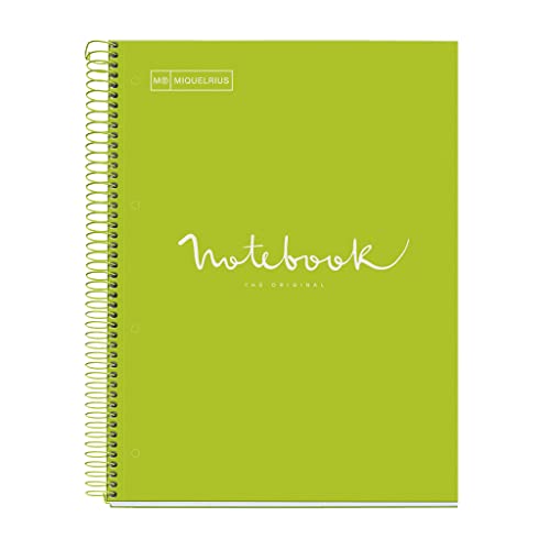 Miquelrius - Notizbuch A4 Notebook Emotions, 120 Blatt 90 g/m², Raster 5 x 5 mm, 5 Farbige Streifen, Mikroperforierte Spirale, Extra fester Einband, 4 Löcher, Farbe Limonengrün Miquelrius - Notizbuch A4 Notebook Emotions, 120 Blatt 90 g/m², Raster 5 x 5 mm, 5 Farbige Streifen, Mikroperforierte Spirale, Extra fester Einband, 4 Löcher, Farbe Limonengrün von Miquelrius