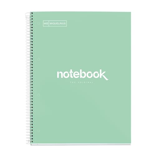 Miquelrius - Notizbuch A4 Notebook Emotions, 120 Blatt 90 g/m², Streifen Horizontale 7 mm, 5 Farbige Streifen, Mikroperforierte Spirale, Extra fester Einband, 4 Löcher, Farbe Mintgrün Miquelrius - Notizbuch A4 Notebook Emotions, 120 Blatt 90 g/m², Streifen Horizontale 7 mm, 5 Farbige Streifen, Mikroperforierte Spirale, Extra fester Einband, 4 Löcher, Farbe Mintgrün von Miquelrius