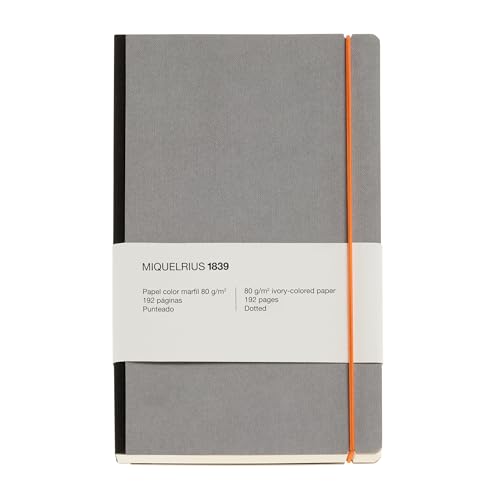 Miquelrius Notizbuch A5 (130 x 210 mm), klassisches Notizbuch mit 96 gepunkteten Blättern, 80 g/m², elfenbeinfarbenes Papier, Einband aus strukturiertem Karton und Stoffrücken, elastischer Verschluss von Miquelrius