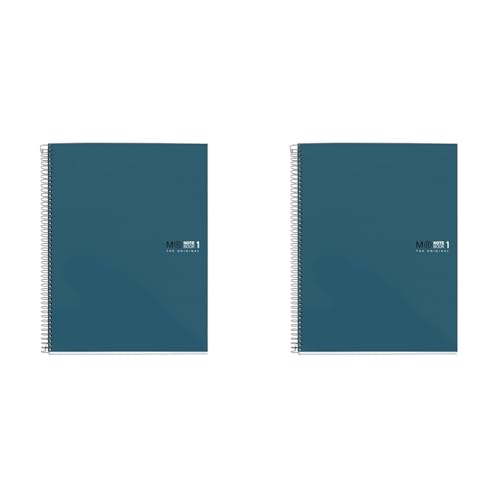 Miquelrius - Notizbuch A5 (148 x 210 mm), Notebook The Original Colours, 80 Blatt 90 g/m² und 1 Farbstreifen, Raster 5 mm, 2-Loch-Stanzung, Hardcover, Farbe Ozean (Packung mit 2) von Miquelrius