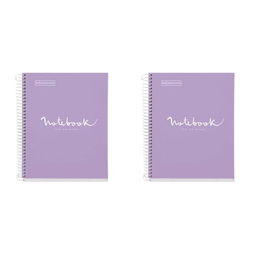 Miquelrius - Notizbuch A5 Notebook Emotions, 120 Blatt 90 g/m², Raster 5 x 5 mm, 5 Farbige Streifen, Mikroperforierte Spirale, Extra fester Einband, 2 Löcher, Farbe Lavendel (Packung mit 2) von Miquelrius