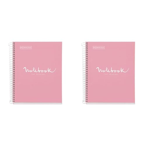 Miquelrius - Notizbuch A5 Notebook Emotions, 120 Blatt 90 g/m², Raster 5 x 5 mm, 5 Farbige Streifen, Mikroperforierte Spirale, Extra fester Einband, 2 Löcher, Farbe Rosa (Packung mit 2) von Miquelrius