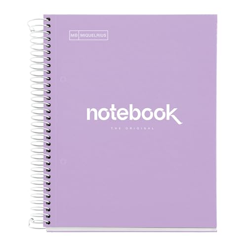 Miquelrius - Notizbuch A5 Notebook Emotions, 120 Blatt 90 g/m², Raster 5 x 5 mm, 5 Farbige Streifen, Mikroperforierte Spirale, Extra fester Einband, 2 Löcher, Farbe Lavendel Miquelrius - Notizbuch A5 Notebook Emotions, 120 Blatt 90 g/m², Raster 5 x 5 mm, 5 Farbige Streifen, Mikroperforierte Spirale, Extra fester Einband, 2 Löcher, Farbe Lavendel von Miquelrius