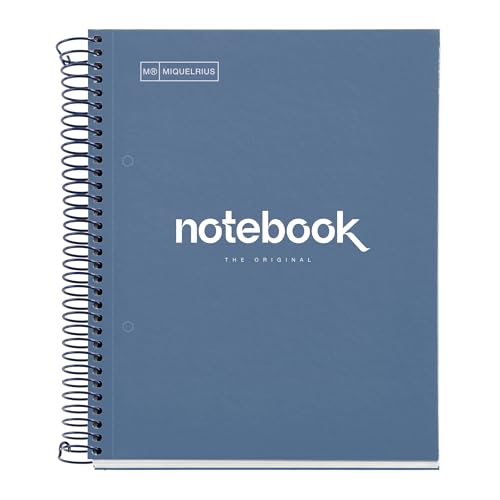 Miquelrius - Notizbuch A5 Notebook Emotions, 120 Blatt 90 g/m², Raster 5 x 5 mm, 5 Farbige Streifen, Mikroperforierte Spirale, Extra fester Einband, 2 Löcher, Farbe Marineblau Miquelrius - Notizbuch A5 Notebook Emotions, 120 Blatt 90 g/m², Raster 5 x 5 mm, 5 Farbige Streifen, Mikroperforierte Spirale, Extra fester Einband, 2 Löcher, Farbe Marineblau von Miquelrius