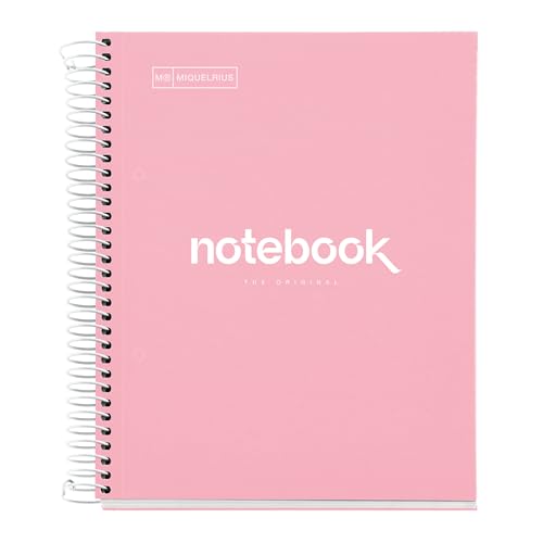 Miquelrius - Notizbuch A5 Notebook Emotions, 120 Blatt 90 g/m², Raster 5 x 5 mm, 5 Farbige Streifen, Mikroperforierte Spirale, Extra fester Einband, 2 Löcher, Farbe Rosa Miquelrius - Notizbuch A5 Notebook Emotions, 120 Blatt 90 g/m², Raster 5 x 5 mm, 5 Farbige Streifen, Mikroperforierte Spirale, Extra fester Einband, 2 Löcher, Farbe Rosa von Miquelrius