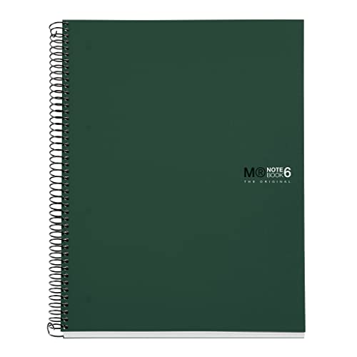 Miquelrius - Notizbuch The Original, 6 Farbstreifen, A4, 150 5 mm Rasterblätter, 70 g mikroperforiertes Papier, 4 Löcher, undurchsichtiger Polypropylen-Einband, grün von Miquelrius