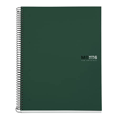 Miquelrius - Notizbuch The Original, 6 Farbstreifen, A4, 150 5 mm Rasterblätter, 70 g mikroperforiertes Papier, 4 Löcher, undurchsichtiger Polypropylen-Einband, grün von Miquelrius