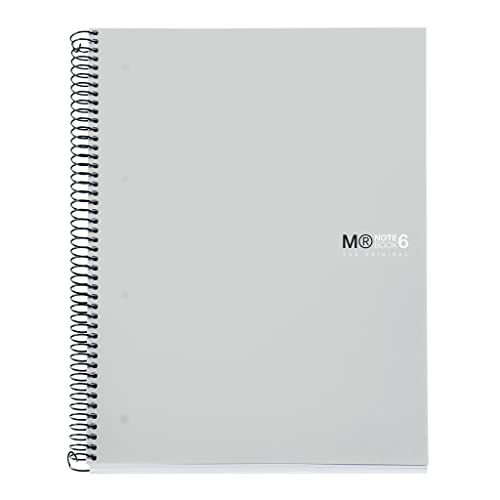 Miquelrius - Notizbuch The Original, 6 Farbstreifen, A4, 150 Blatt 7 mm Regeln, 70 g mikroperforiertes Papier, 4 Löcher, undurchsichtiger Polypropylen-Einband, graue Farbe von Miquelrius