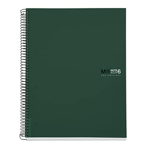 Miquelrius - Notizbuch The Original, 6 Farbstreifen, A4, 150 Blatt 7 mm Regeln, 70 g mikroperforiertes Papier, 4 Löcher, undurchsichtiger Polypropylen-Einband, grüne Farbe von Miquelrius
