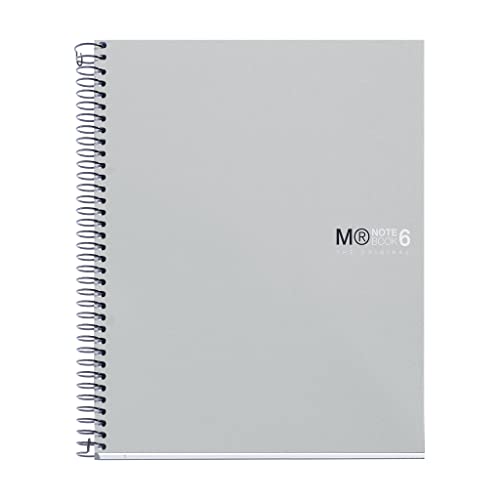 Miquelrius - Notizbuch The Original, 6 Farbstreifen, A5, 150 Blatt 7 mm Regeln, 70 g mikroperforiertes Papier, 2 Löcher, undurchsichtiger Polypropylen-Einband, graue Farbe von Miquelrius