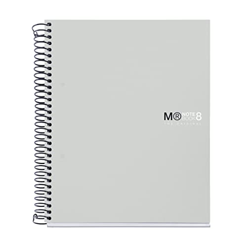 Miquelrius - Notizbücher A5 The Original Notebook, 8 farbige Streifen, Polypropylen-Einband, Format A5 (148 x 210 mm), 2-Loch-Lochung, 200 Blatt mit 70 g/m², Horizontale Streifen 7 mm, Grau von Miquelrius