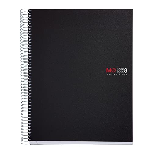 Miquelrius - Notizbücher A4 The Original Notebook, 8 farbige Streifen, Undurchsichtiger Polypropylen-Einband, Format A4 (210 x 297 mm), 4-Loch-Lochung, 200 Blatt mit 70 g/m², Raster 5 mm, Schwarz von Miquelrius