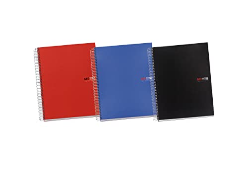 Miquelrius - Pack 3 A5 The Original Notizbücher, 5 x 5 mm Raster, 200 Blatt 70 g/m², 8 Farbstreifen, Polypropylen-Einband, Größe 148 x 210 mm und 2 Löcher für 2 Ringe von Miquelrius