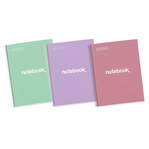 Miquelrius - Pack 3 Notizbücher A4 Emotions, 80 Blatt 90 g/m², Raster 5 x 5 mm, 1 Farbstreifen, Mikroperforierte Spiralbindung, Extra Hardcover, 4-Loch-Stanzung, Moderne Pastellfarben Miquelrius - Pack 3 Notizbücher A4 Emotions, 80 Blatt 90 g/m², Raster 5 x 5 mm, 1 Farbstreifen, Mikroperforierte Spiralbindung, Extra Hardcover, 4-Loch-Stanzung, Moderne Pastellfarben von Miquelrius