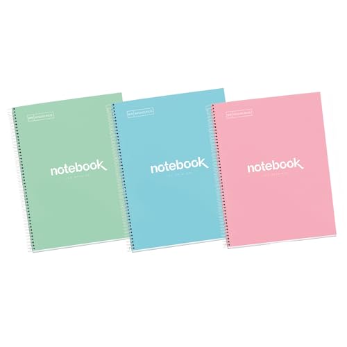 Miquelrius - Pack 3 Notizbücher A4 Emotions, 80 Blatt 90 g/m², Raster 5 x 5 mm, 1 Farbstreifen, Mikroperforierte Spiralbindung, Extra Hardcover, 4-Loch-Stanzung, Pastellfarben Miquelrius - Pack 3 Notizbücher A4 Emotions, 80 Blatt 90 g/m², Raster 5 x 5 mm, 1 Farbstreifen, Mikroperforierte Spiralbindung, Extra Hardcover, 4-Loch-Stanzung, Pastellfarben von Miquelrius