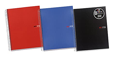 Miquelrius - Pack 3 Notizbücher The Original Notebook, 8 farbige Streifen, Undurchsichtiger Polypropylen-Einband, Format A4 (210 x 297 mm), 4-Loch-Lochung, 200 Blatt mit 70 g/m², Raster 5 mm von Miquelrius