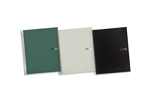 Miquelrius - Pack 3 The Original A4 Notizbücher, 5 x 5 mm Raster, 200 Blatt à 70 g/m², 8 Farbstreifen, Polypropylen-Einband, Größe 210 x 297 mm und 4 Löcher für 4 Ringe von Miquelrius