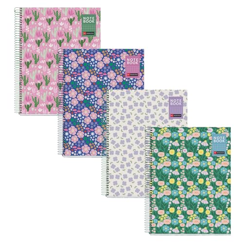 Miquelrius - Packung mit 4 A4 Notizbüchern, 80 Blatt 90 g/m², Gitternotizbuch, Notizbücher mit Hart- und Spiraleinband, 4 Löcher zum Abheften, Ideal für den Schulanfang, Natura Collection von Miquelrius