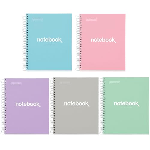 Miquelrius - Packung mit 5 A5 Notizbüchern, Emotions Notizbuch, 80 Blatt 90 g/m², Gitternotizbuch, Notizbücher mit Hart- und Spiraleinband, 2 Löcher zum Abheften, Ideal für den Schulanfang von Miquelrius
