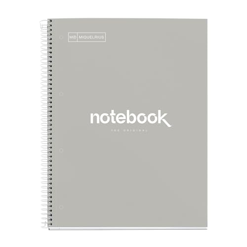 Miquelrius - Ringblock A4, Notebook Emotions, 80 Blatt 90 g/m², Liniert 7 mm, 1 Farbstreifen, Mikroperforierte Spiralbindung, Liniertes Heft, Extra harter Einband, 4-fach gelocht, Grau Miquelrius - Ringblock A4, Notebook Emotions, 80 Blatt 90 g/m², Liniert 7 mm, 1 Farbstreifen, Mikroperforierte Spiralbindung, Liniertes Heft, Extra harter Einband, 4-fach gelocht, Grau von Miquelrius
