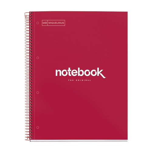 Miquelrius - Ringblock A4, Notebook Emotions, 80 Blatt 90 g/m², Liniert 7 mm, 1 Farbstreifen, Mikroperforierte Spiralbindung, Liniertes Heft, Extra harter Einband, 4-fach gelocht, Rot Miquelrius - Ringblock A4, Notebook Emotions, 80 Blatt 90 g/m², Liniert 7 mm, 1 Farbstreifen, Mikroperforierte Spiralbindung, Liniertes Heft, Extra harter Einband, 4-fach gelocht, Rot von Miquelrius