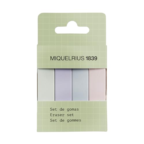 Miquelrius Back2Basics Radiergummi-Set, 4 Stück, Pastellfarben, Größe 74 x 15 x 10 mm, Kollektion Back2Basics von Miquelrius