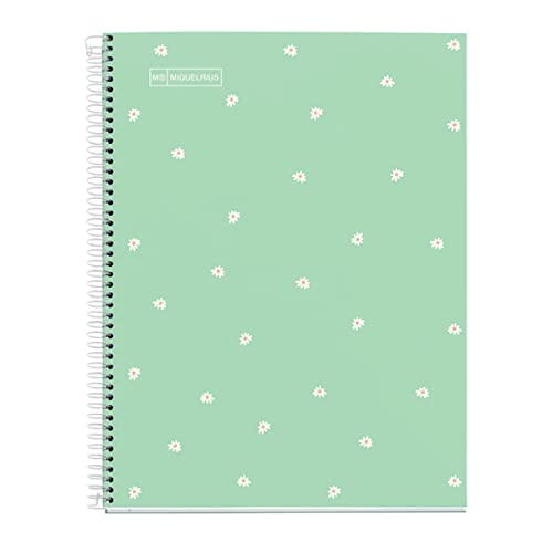 Novilla Miquelrius – A5-Notizbuch, 1 Farbstreifen, 80 karierte 5-mm-Blätter, 90-g-Papier, 2 Löcher, hartlaminierter Einband, Farbe Mint Daisy Novilla Miquelrius – A5-Notizbuch, 1 Farbstreifen, 80 karierte 5-mm-Blätter, 90-g-Papier, 2 Löcher, hartlaminierter Einband, Farbe Mint Daisy von Miquelrius
