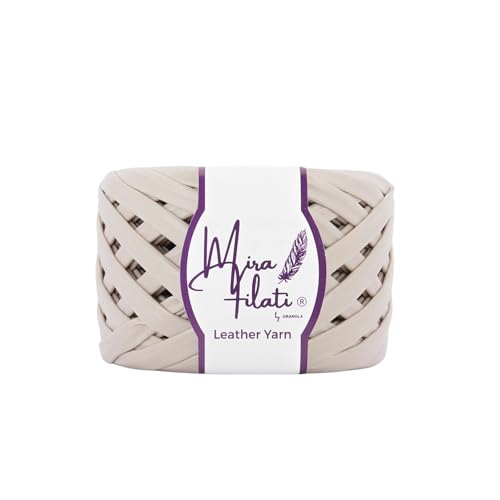 Mira Filati Lederoptik mattes Garn zum Stricken, Häkeln, Filzgarn, Ledergarn für Handtaschen, Geldbörsen, Schals, Gürtel und mehr (LYM22 Beige) von Mira Filati