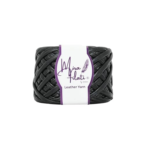 Mira Filati Premium Lederoptik Garn - Shirtgarn glänzend - Stoffgarn zum Stricken 120g/60m (LY01 Schwarz) von Mira Filati