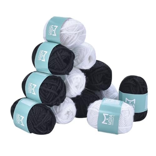 Mira Handcrafts Häkelset für Anfänger - 260 Yards weiches Premium-Acrylgarn zum Häkeln - 12 schwarz-weiße 10-g-Knäuel - Starkes, leichtes Garn zum Stricken und Basteln für Kinder & Erwachsene Mira Handcrafts Häkelset für Anfänger - 260 Yards weiches Premium-Acrylgarn zum Häkeln - 12 schwarz-weiße 10-g-Knäuel - Starkes, leichtes Garn zum Stricken und Basteln für Kinder & Erwachsene von Mira Handcrafts