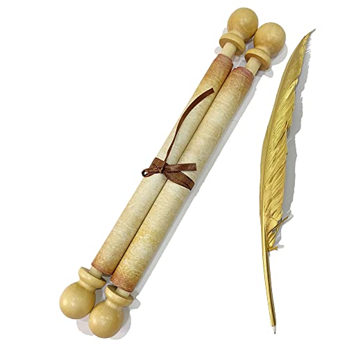 MiraShine Blanko-Papier mit Holzstäben, 21,6 x 91,4 cm, zum Schreiben, Hochzeits-Gelübde, Einladungen, Requisiten, Cosplay, Renaissance-Festivals, freche oder schöne Liste von MiraShine