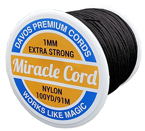 Miracle Cord 1 mm Nylonschnur, vielseitig verwendbar, extra stark, geflochtener Faden, Schmuck, Halskette, Armband, Schnur, Perlen, Basteln, Kunsthandwerk, DIY (schwarz, 91 m), 91 m von Miracle Cord