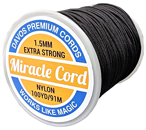 Miracle Cord Nylonschnur, 1,5 mm, vielseitig verwendbar, extra stark, geflochten, für Windspiel-Reparaturen, Schmuckherstellung, Handwerk (schwarz, 91 m) von Miracle Cord